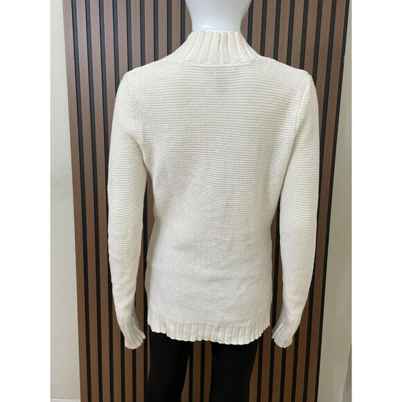 Lauren Ralph Lauren Women's S White Sweater Cotton Pullover Textured Knit Toggle - Picture 2 of 11